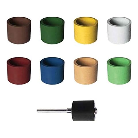 Dedeco Sunburst - 1/2” x 1/2” Bands - Precision Cylinder Thermoplastic Rotary Sanding and Polishing Tool Set, Assorted: 1 Each 8 Grit Textures Plus 1835 Mandrel (9 Piece) Cover