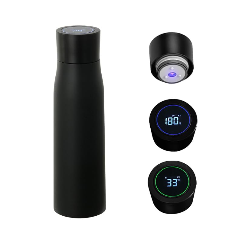Generisch Selbstreinigende Trinkflasche mit smartem Deckel für Temperaturanzeige & Trinkerinnerung - aus hochwertigem Edelstahl (Schwarz)