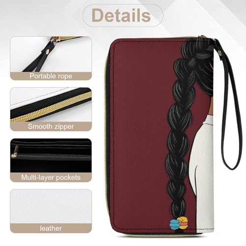 Womens Wallet, Waterproof PU Leather Wallet, Large Capacity Credit Card Holder African American Black Woman Girl Painting Coin Zipper Clutch Purse 5