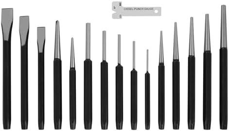 Performance Tool W7540 16-Piece Punch and Chisel Set - Strong 6150 Chrome Vanadium Steel, Heat Treated and Tempered, with Storage Tray Included