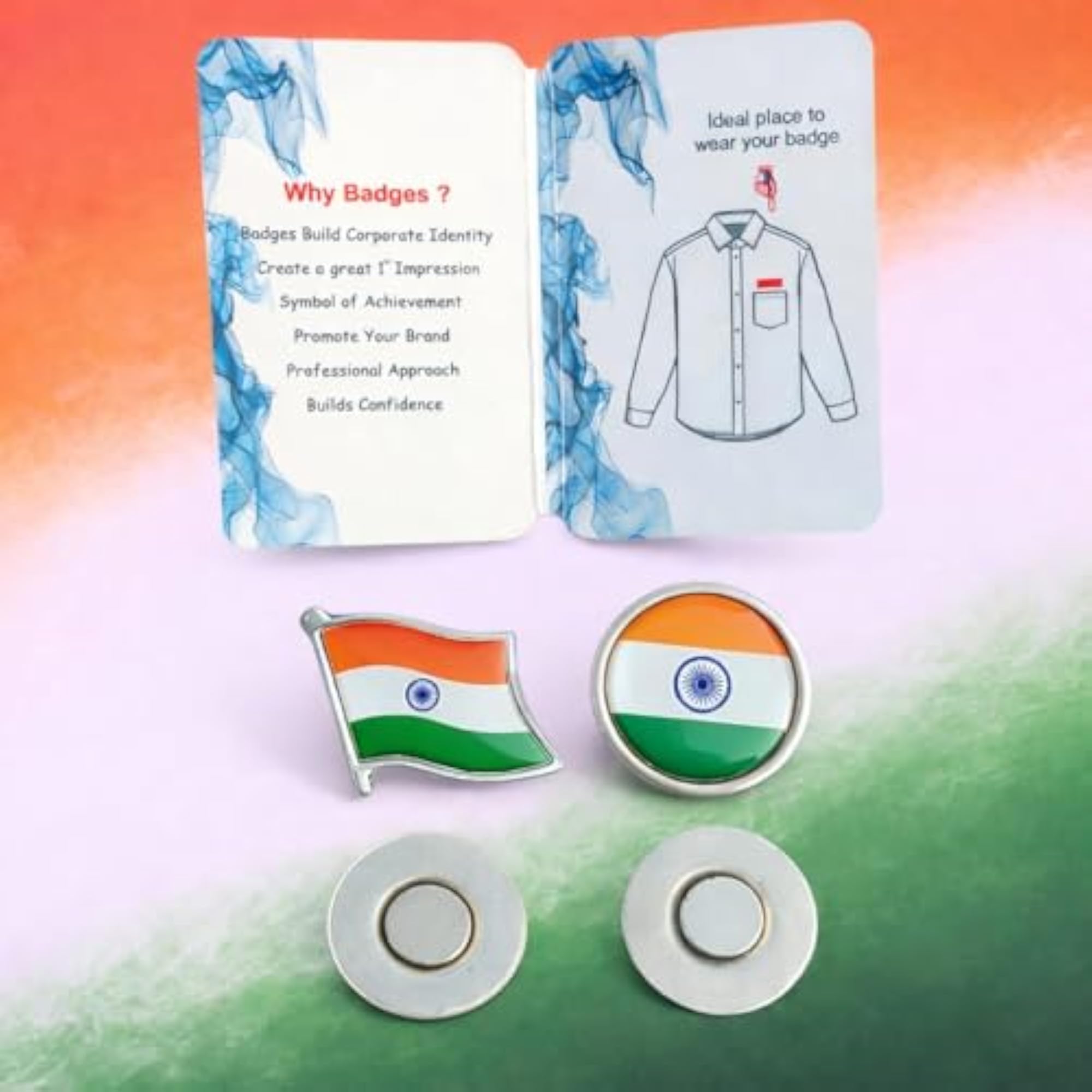 Premium Indian Flag Magnetic Badge, Tricolour Combo