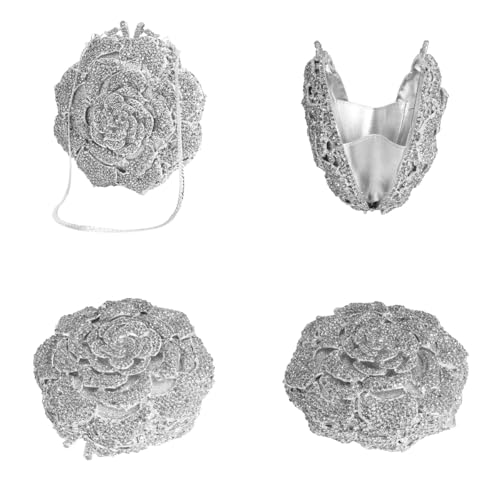 Image of RomanticDesign Women Round Rose Flower Rhinestone Clutch Bag Elegant Crystal Bride Purse for Evening Party Prom Wedding