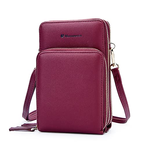 MAYMOONER Cell Phone Purse for Women, Small Crossbody Bag PU Leather with Card Slots Multiple Zipper Closure