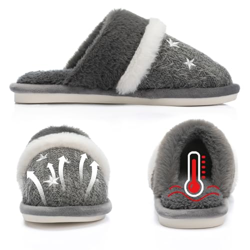 Image of GOEWY Cozy Slippers for Women Indoor and Outdoor Fuzzy House Shoes with Memory Foam Anti-Skid Sole Gifts for Women Mom Ladies
