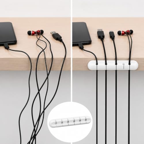 3PCS 5 Slots Organizador de Cables Blanco, Soporte para Gestión de Cables USB Debajo del Escritorio, Clips para Cables para Auto Hogar Oficina miniatura 4