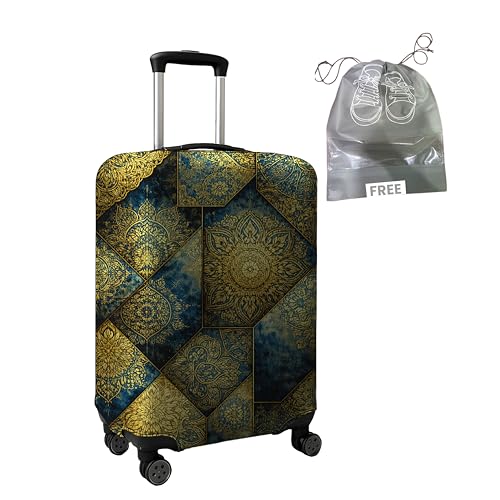 Image of WanderWraps Spendex Polyester Protective Luggage Cover | Hard Luggage Trolley Bag Cover | Washable | Dust Proof | Stretchable | S /M /L - Combo | Royal - Printedd