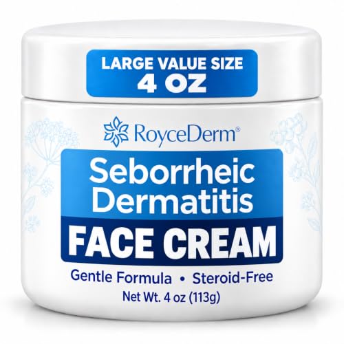 Roycederm Seborrheic Dermatitis Face Cream – Steroid-Free Moisturizer for Redness, Flaking &amp; Sensitive Skin – Face, Scalp &amp; Body Daily Relief – Fragrance-Free, Non-Greasy, 4 oz