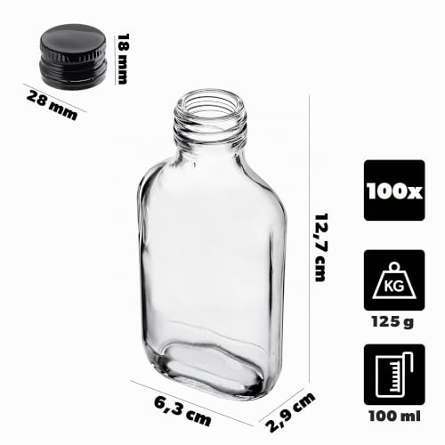 KADAX 100er Set Flachmann 100ml, kleine Glasflaschen mit Schraubverschluss, Fläschchen, leere Flaschen zum Befüllen, mini Likörflaschen… – Ansicht 3