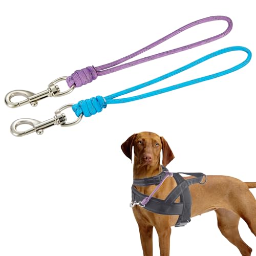 Pet Dog Safety Collar Clip 9" Backup collars clips 1000lb 5/32" Thin Paracord Safety Straps Light Weight High Pull Strength Reflective Design for pets' Harness and All Collars(Purple & Light Blue, 9")