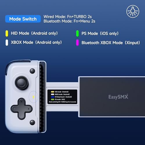 EasySMX M05 Handy Controller Android, Smartphone Controller für iPhone15 Series mit USB C, Bluetooth Handy Controller mit Hall Effekt Trigger & Programmierbare Tasten, Plug and Play -Weiß