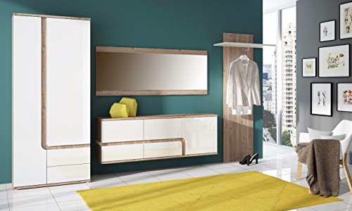 naka24 Wohnwand Schrankwand Wohnzimmer Möbel Milano II Eiche Nelson/Weiss...