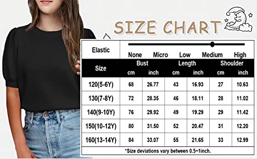 Macnoora Girls Puff Short Sleeve Sweaters Crewneck Knit Pullover Jumper Kids Solid Color Blouse Tops #TOP4