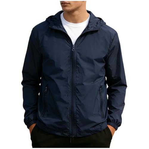 Lmdudan Mens Rain Jacket Raincoat Windbreaker Running Waterproof Lightweight Packable with Hood Travel Hiking Cycling Navy