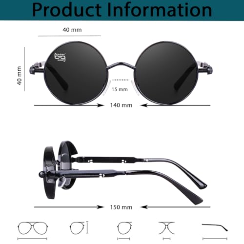 Image of Men UV Protected Tony Stark Steampunk Metal Round Sunglasses (Black), Medium