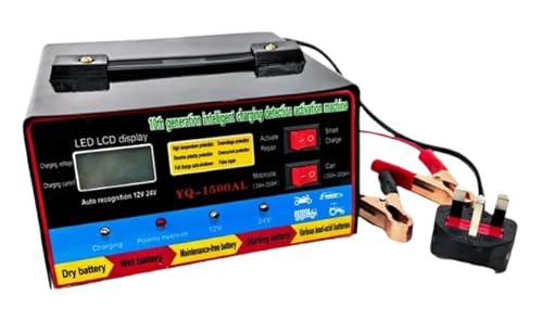 1500AL Heavy-Duty Car Battery Charger with LCD Display 12V/24V Smart Fast & Trickle Charger Universal Vehicle, Motorcycle & Lorry Battery Maintainer
