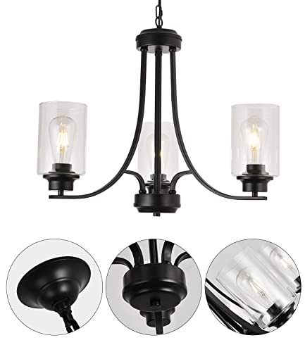 3 Lights Black Traditional Chandelier Rustic Kitchen Island Lighting Fixtures Hanging Clear Glass Cylinder Pendant Lights Classic Ceiling Light For Dining Room Bedroom Foyer 3 Light Black #TOP2