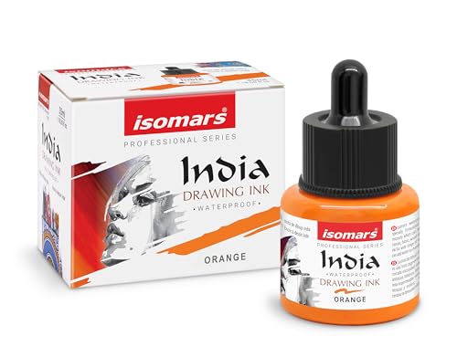 Image of Isomars Waterproof Drawing Ink with Dropper - 35ml | India Ink for Calligraphy, Art, Technical Drawing | Fade-Resistant & Quick-Drying (Orange)