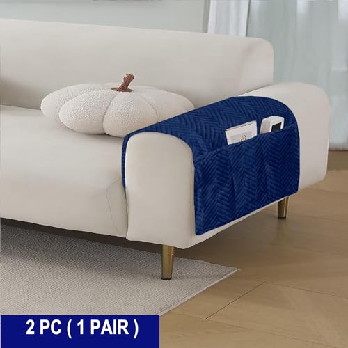 Image of Amazon Basics - Velvet Quilted Sofa Armrest - Set of 2 | Multi-Layered Fabric | 70cm x 70cm | 350 GSM | Color - Navy Blue