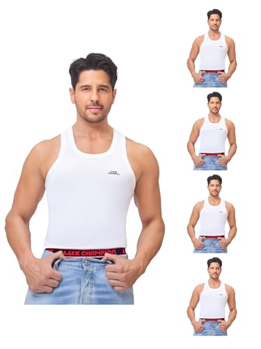 Image of Lux Champion Men's Cotton Vest RN | 100% Super Combed Cotton | Round Neck, Sleeveless, Breathable, Sweat-Absorbent Comfortable Lux Vest for Daily Use | Pack of 5