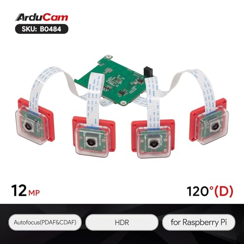 Kit quadruple caméra 12MP IMX708 Arducam grand angle 120° pour Raspberry Pi
