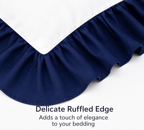 Image of Ruffled Pillow Cases Dule Tone Set of 2, White & Navy - Pillow Shams Brushed Microfiber Edge Ruffled Soft Pillow Cover with Envelope Closure for Bedding Decor 16 inch x 24 inch