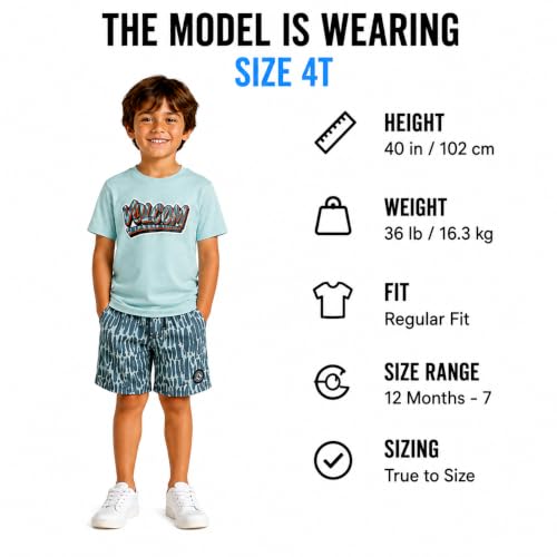 Image of Volcom Baby Boys Swim Set - 2 Piece Short Sleeve Swim Shirt Graphic Tees & Board Shorts - Infant Toddler Little Boys Swimsuit