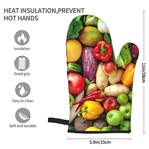 Fresh Fruits And Vegetables Oven Mitts Sets Of 2 Heat Resistant Oven Gloves Kitchen Baking Cooking Bbq Cute Oven Mitts #TOP1