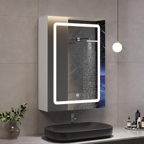 GArcan Armoire De Toilette Lumineux Avec Éclairage LED, Armoire Miroir De Anti-buée Avec Bouton Tactile Intelligent, Armoire à Pharmacie Murale De