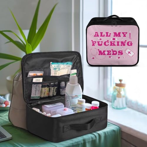 Image of Gomyblomy Pink First Aid Bag Empty All My Fucking Meds Print Travel Medicine Bags for Home Car Hiking Medical Supplies Storage Bag Portable First Aid Pouch Empty for Nurse Doctors