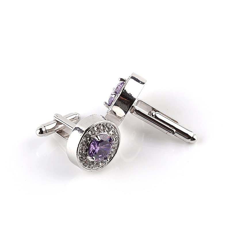 Bouton de Manchette Homme Luxe, Bijoux Homme Cuivre Rectangle de Cristal Violet Ensembles pour Les Affaires de Mariage 1.8CM