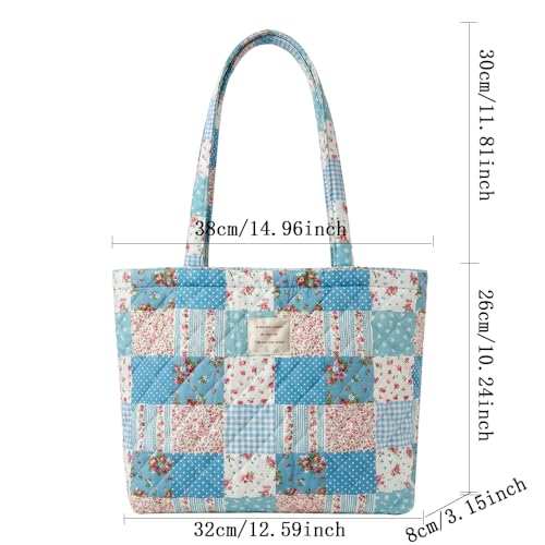Image of Floral Quilted Cotton Shoulder Bag for Women Medium Size Handbag Large Capacity Thickened Design Tote