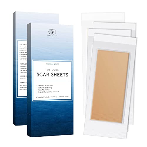Silicone Scar Removal Sheets - Breathable Reusable & Waterproof Keloid Scar Removal Patches Caused by C-Section, Surgery, Burn, Acne, Stretch Marks Healing Alternative to Gel, Tape & Cream (4 sheets)