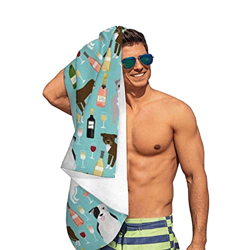Serviette de plage pitbull bleu motif original idée cadeau originale pour passionné de chiens