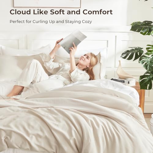 Litanika Full Size Comforter Sets Beige, 3 Pieces Lightweight Bedding Comforter Sets, Down Alternative Comforter Fluffy Bed Set Gift Choice by Litanika - Image 2