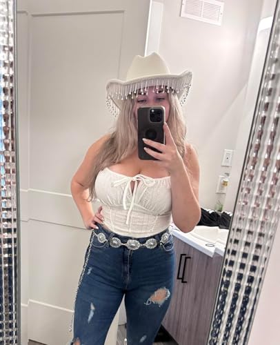 Pasuot Chain Concho Belts for Women - Metal Western Cowgirl Belts Adjustable Oval Conch Waist Belt Boho Vintage Country Belts2