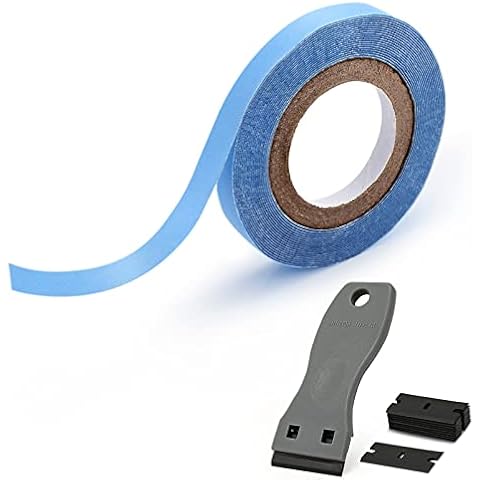 EHDIS Hair Extension Tapes with Plastic Scraper, Double Sided Hair Tape for Hair Extensions Lace Wig Hairpiece Toupee Hair Weft, 8mm x 3yards Cover