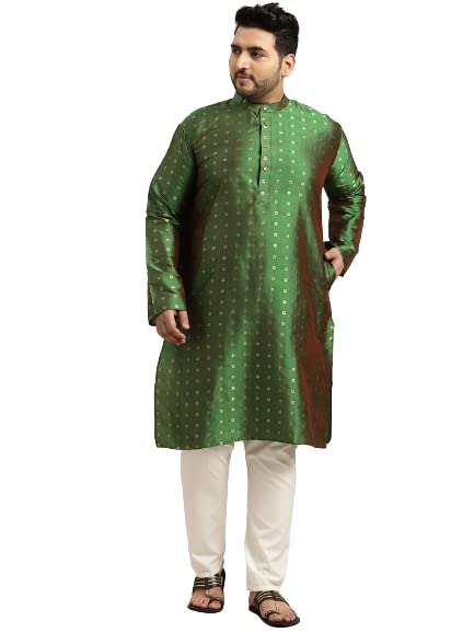 Sojanya PLUS (Since 1958) Men's Silk Blend Kurta & Cotton Off White Churidar Pyjama Set