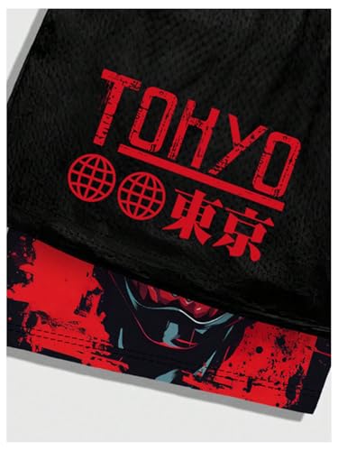 GORGLITTER Men's 2 in 1 Anime Graphic Gym Shorts Quick Dry Drawstring Mesh Athletic Running Shorts with Liner3
