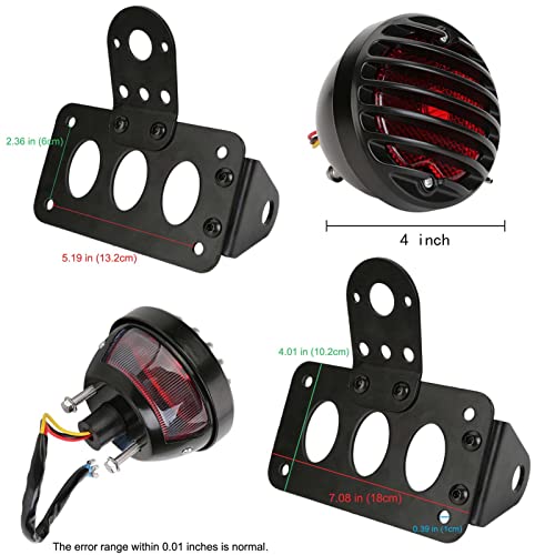 Natgic 12V Led Red Motorcycle Side Mount Tail Light With Black License Plate Bracket, Brake Light, Stop Running Light, Indicator Light For Locomotive Harley Bobber Chopper Suzuki Yamaha (1 Pack) #TOP2