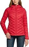 TSLA Women's Lightweight Packable Accent Puffer Jacket, Water-Resistant Winter Coat, Hoodie Quilted Red, X-Small