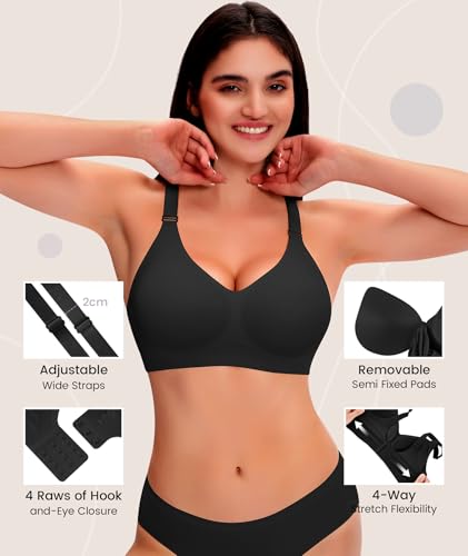 Finduself Jelly Bras for Women Deep V Wireless Seamless Tshirt Bras Push Up Plunge Supportive No Underwire Bralettes Bras Black — view 4