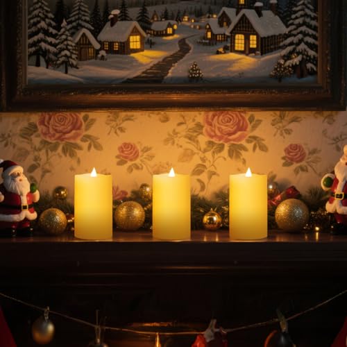Image of 3 inch x 5 inch White Flameless Candles Set of 3, 2AA Battery Life 600 Hours Battery Candles Flickering with Timer, 5 inch Flameless Candles with Remote for Indoor /Outdoor