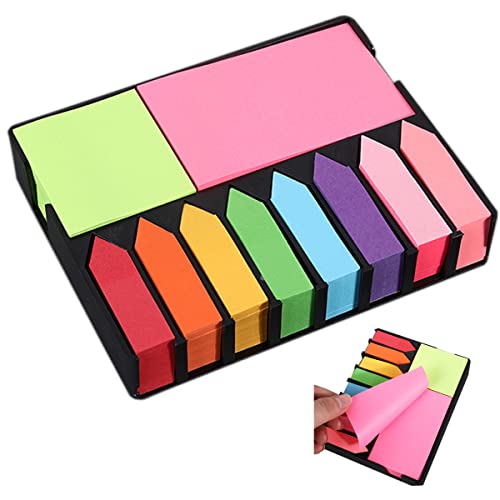 Sticky Notes Set WJIASI 2000 Pcs Colored Adhesive Notes Bundle Set Rectangular Notes and Index Flags Pads Fluorescent Color Index Tabs Gifts for Students and Teachers