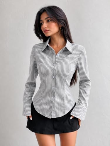 Image of Women Shirt||Women Relaxed Fit Vertical Striped Spread Collar Cotton Casual Shirt (S-12-19)