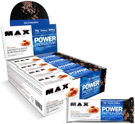 Power Protein Bar - 12 Unidades 41G Milk Caramel, Max Titanium
