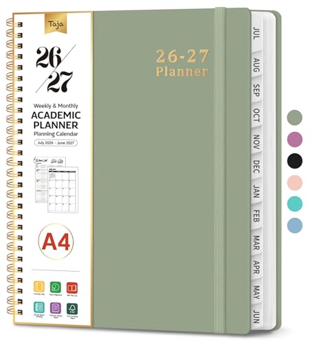 Planner 2026-2027 8.5 x 11 Weekly and Monthly Academic Year Planner Calendar July 2026 - June 2027 Hardcover Large School Planning Agenda With Tabs Perfect for School & Office Supplies A4 Green