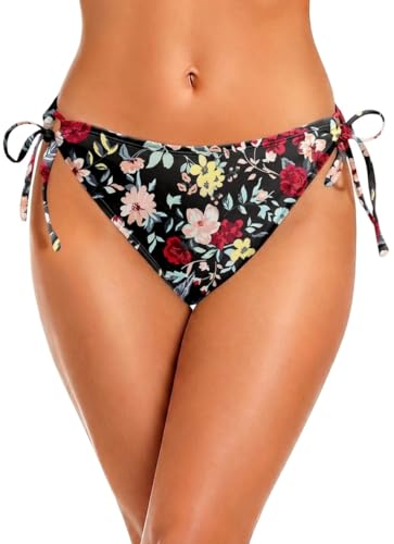 Image of Zmart String Tie Side Bikini Bottoms - Women Full Coverage Swimsuit Bottom Mid Rise Mid Waist Swim Bathing Suit Bottom