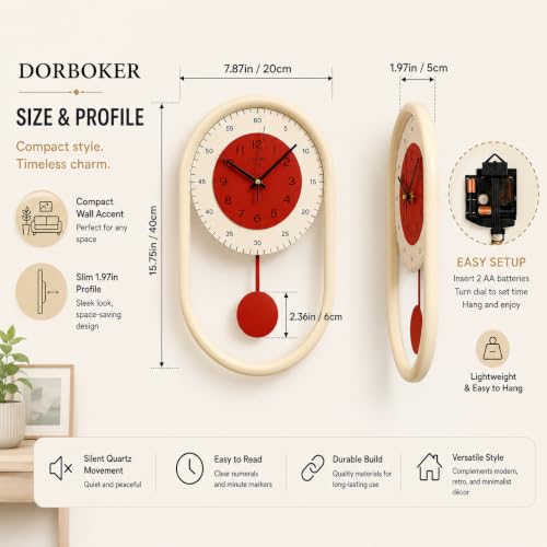 Modern Pendulum Wall Clock for Living Room Kitchen Bedroom Farmhouse Decor - Image 3