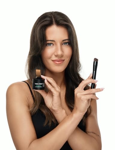Image of THICK FIBER Root Touch Up & Hairline Powder with Precise Brush for Grey Root Coverage & Thin Hair (Medium Brown, 4g) - Water & Sweat Resistant - Hair Loss Concealer for Women, Bald Spots & Hair Fill-In