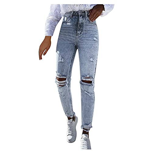 L9WEI Jeans Hosen Frauen Zerrissene Jeans mit Löchern Niedrige Taille...